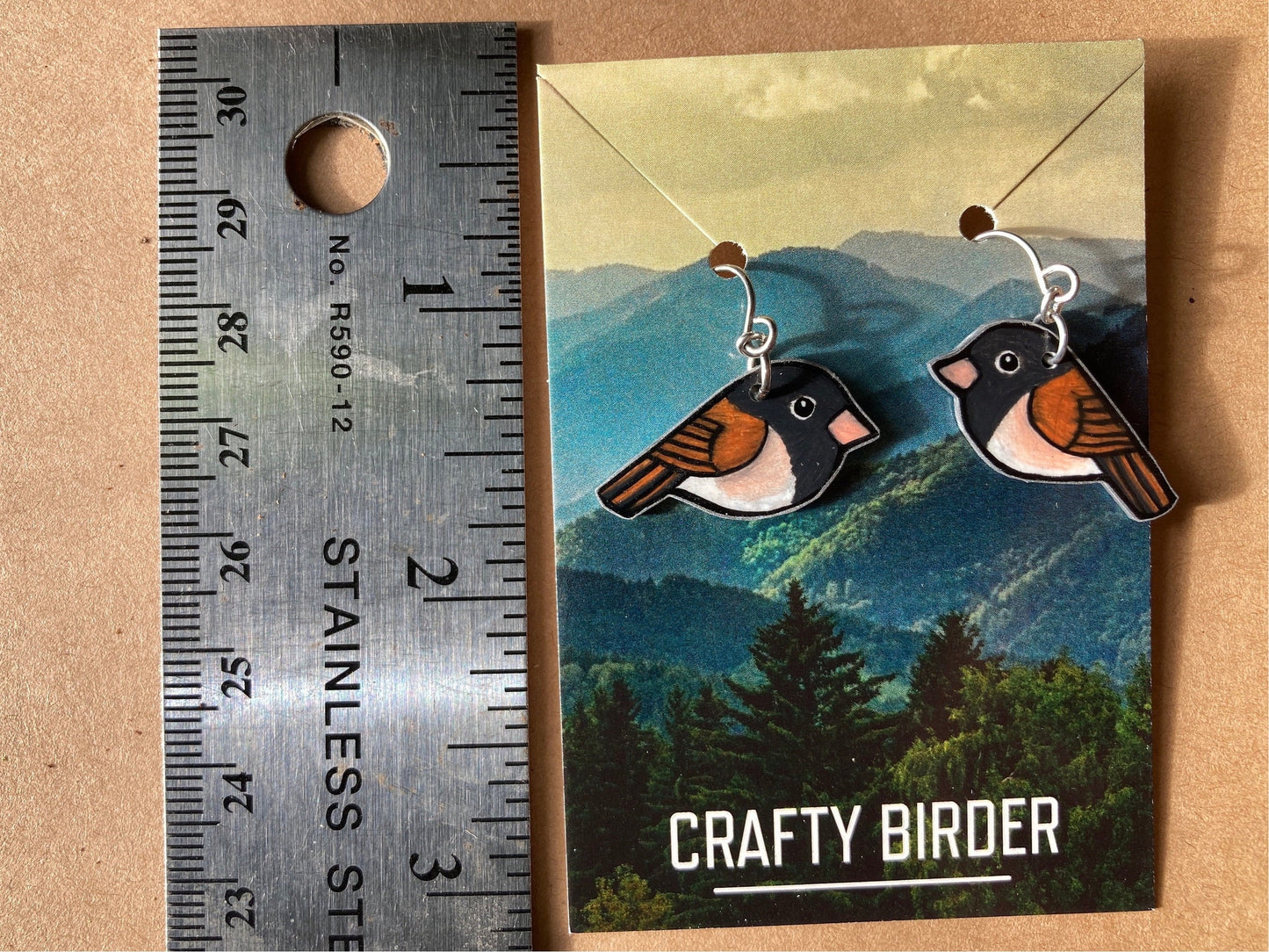 Dark-eyed Junco (Junco hyemalis) Hand Drawn Bird Earrings