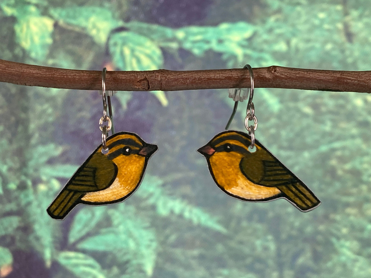 Worm eating Warbler Handmade Unique Bird Earrings Birding Birdwatcher Gift