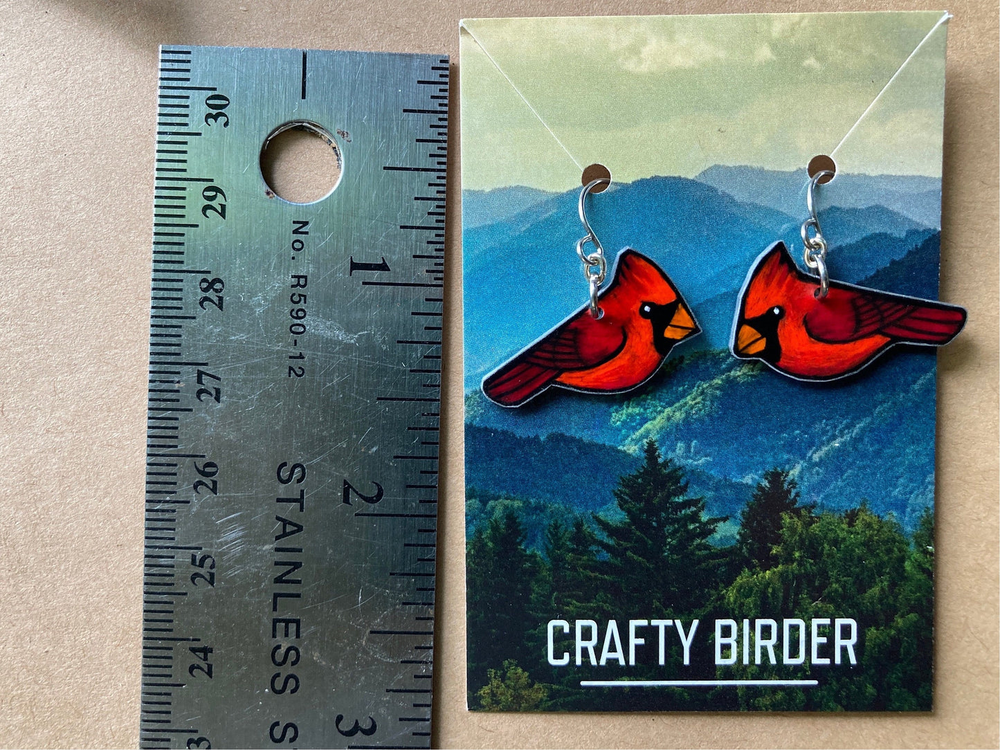 Northern Cardinal Songbird Earrings - Cardinalis cardinalis - Handcrafted Original Artwork