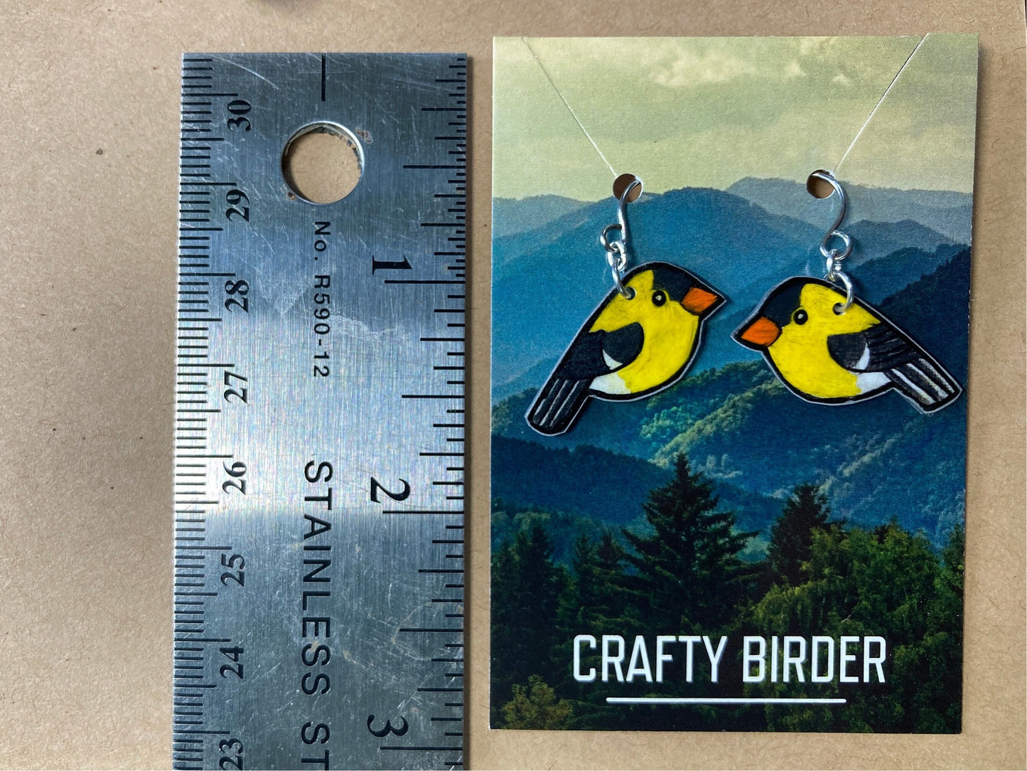 American Goldfinch Earrings | Hand-Drawn Birdwatcher Jewelry