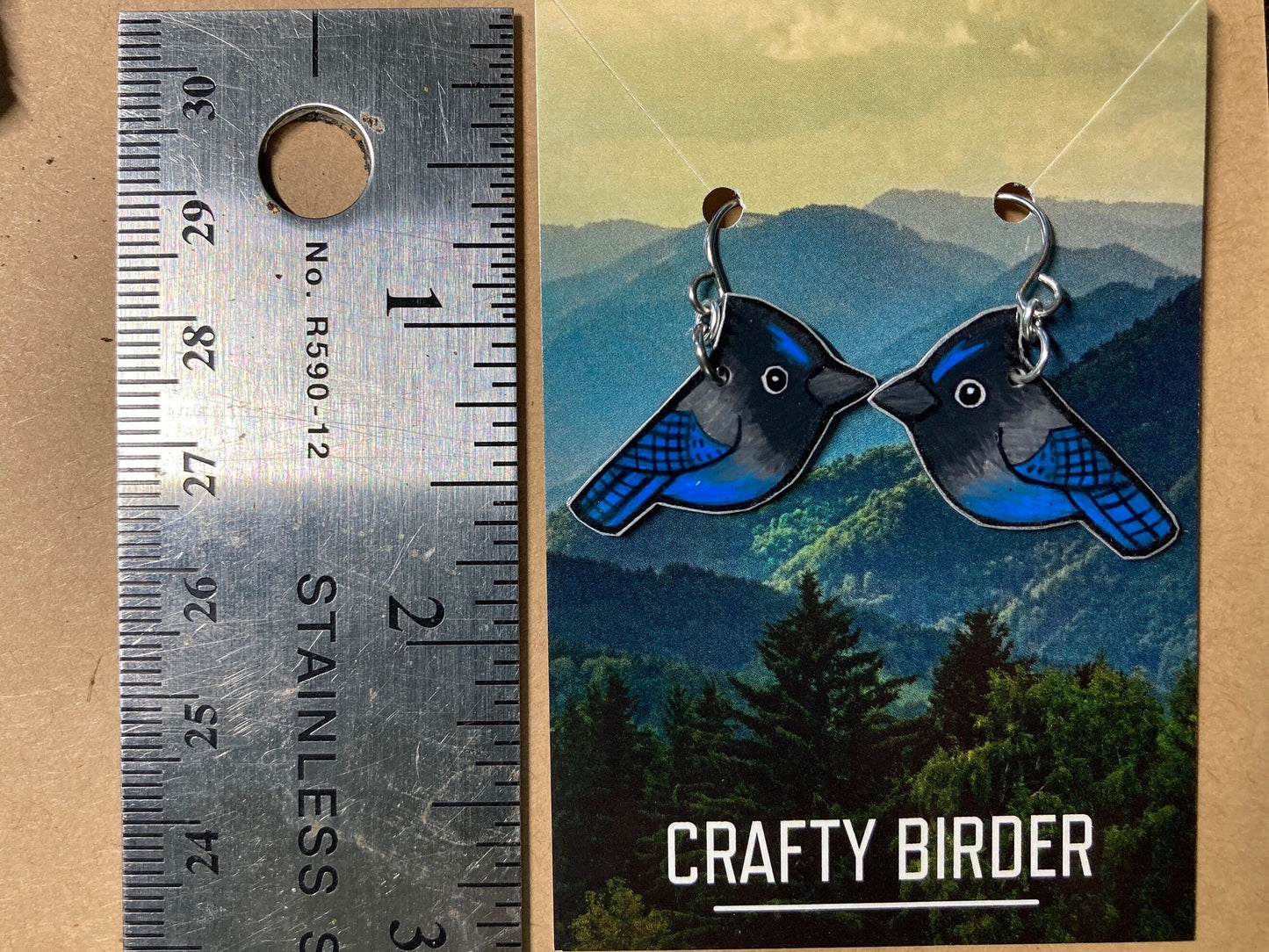 Steller's Jay Earrings: Hand-Drawn Bird Art Jewelry
