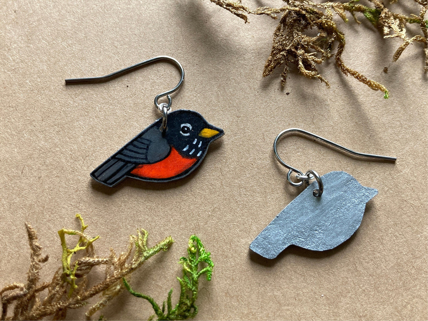 American robin Handmade Unique Bird Earrings Birding Birdwatcher Gift