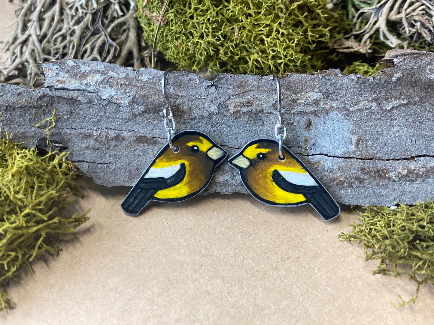 Evening Grosbeak Handmade Unique Bird Earrings Birding Birdwatcher Gift