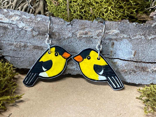 American Goldfinch Earrings | Hand-Drawn Birdwatcher Jewelry