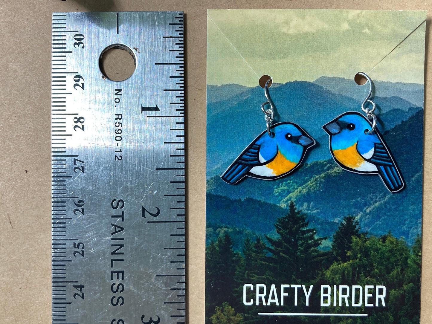 Lazuli Bunting Hand Drawn Bird Earrings