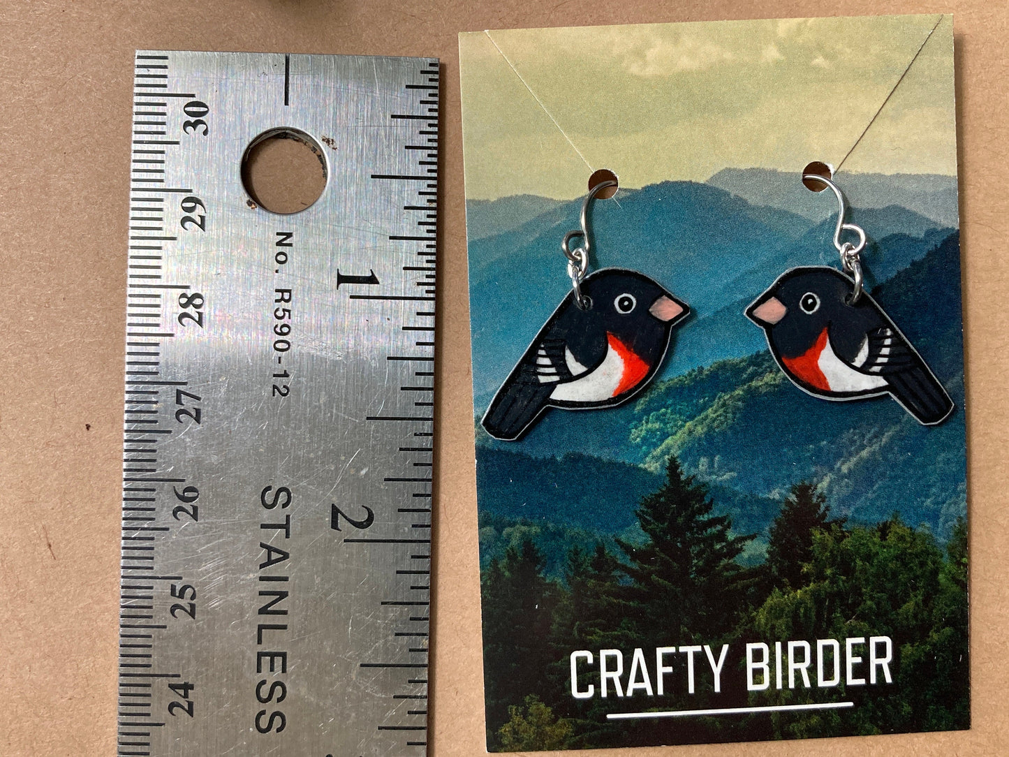 Rose-Breasted Grosbeak (Pheucticus ludovicianus) Hand Drawn Bird Earrings