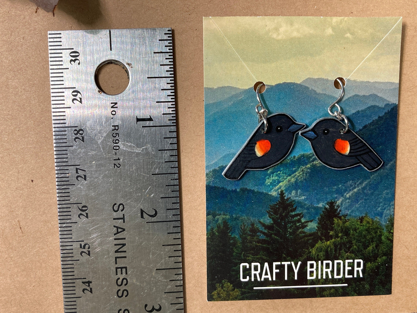 Red-winged blackbird Handmade Unique Bird Earrings Birding Birdwatcher Gift