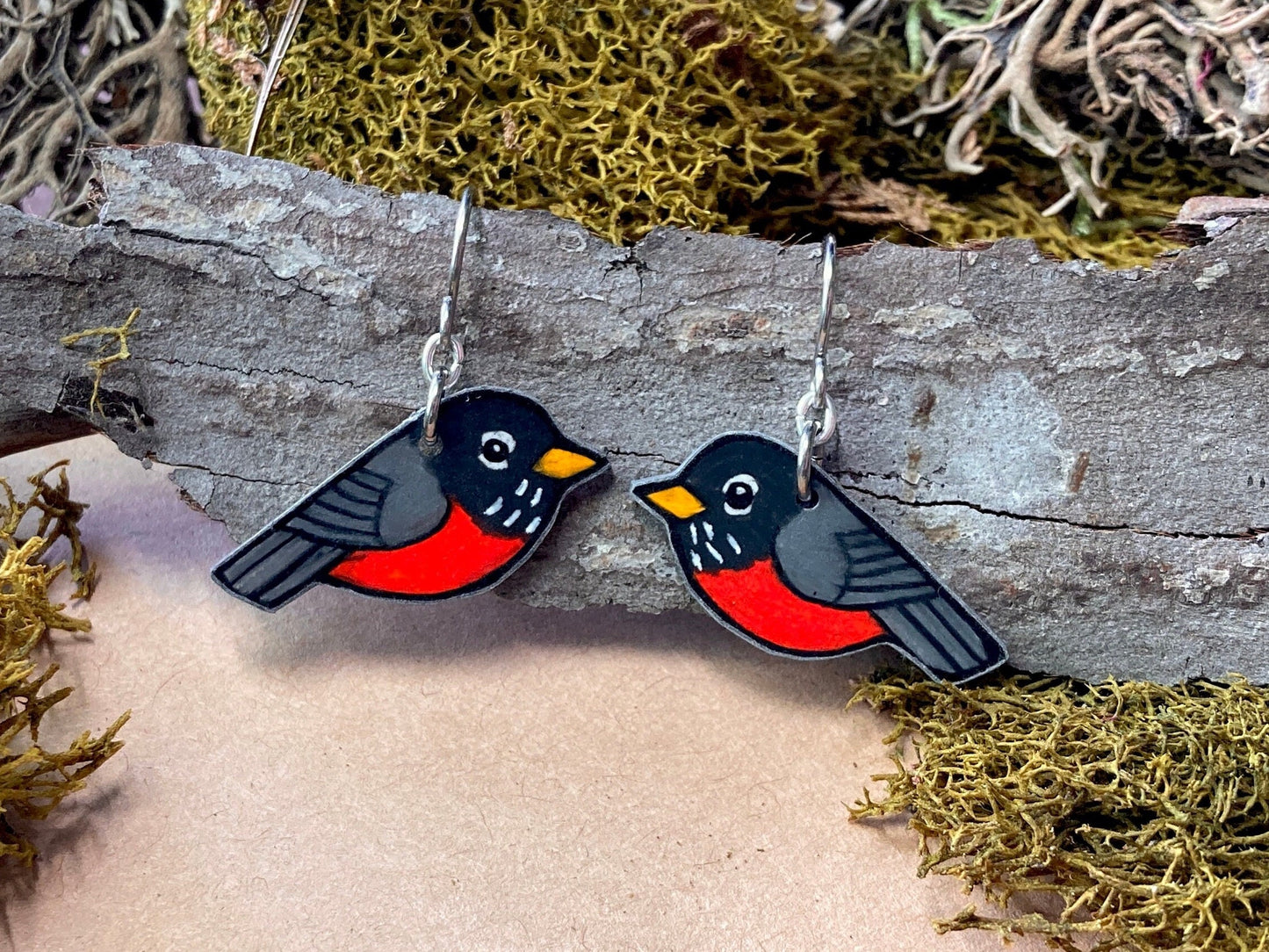 American robin Handmade Unique Bird Earrings Birding Birdwatcher Gift