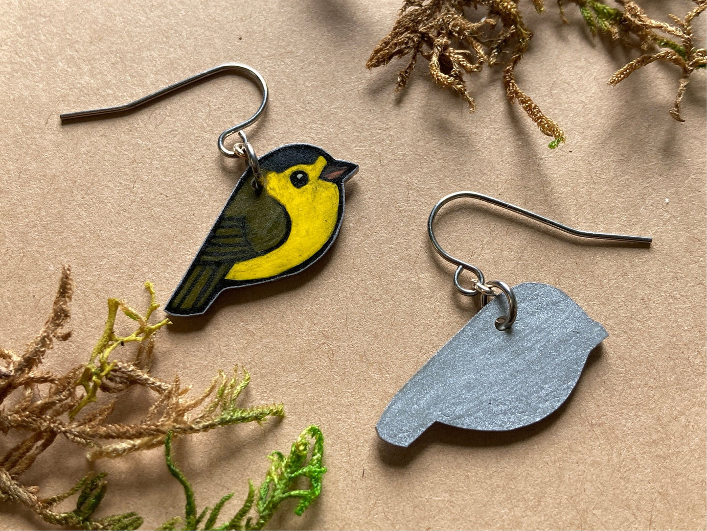 Wilsons Warbler Handmade Unique Bird Earrings Birding Birdwatcher Gift