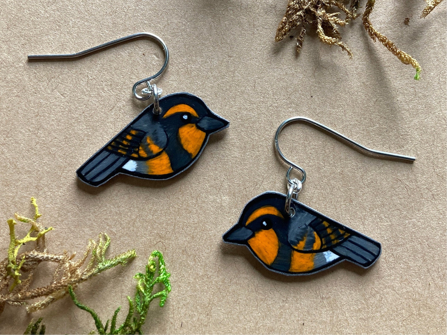 Varied Thrush Handmade Unique Bird Earrings Birding Birdwatcher Gift