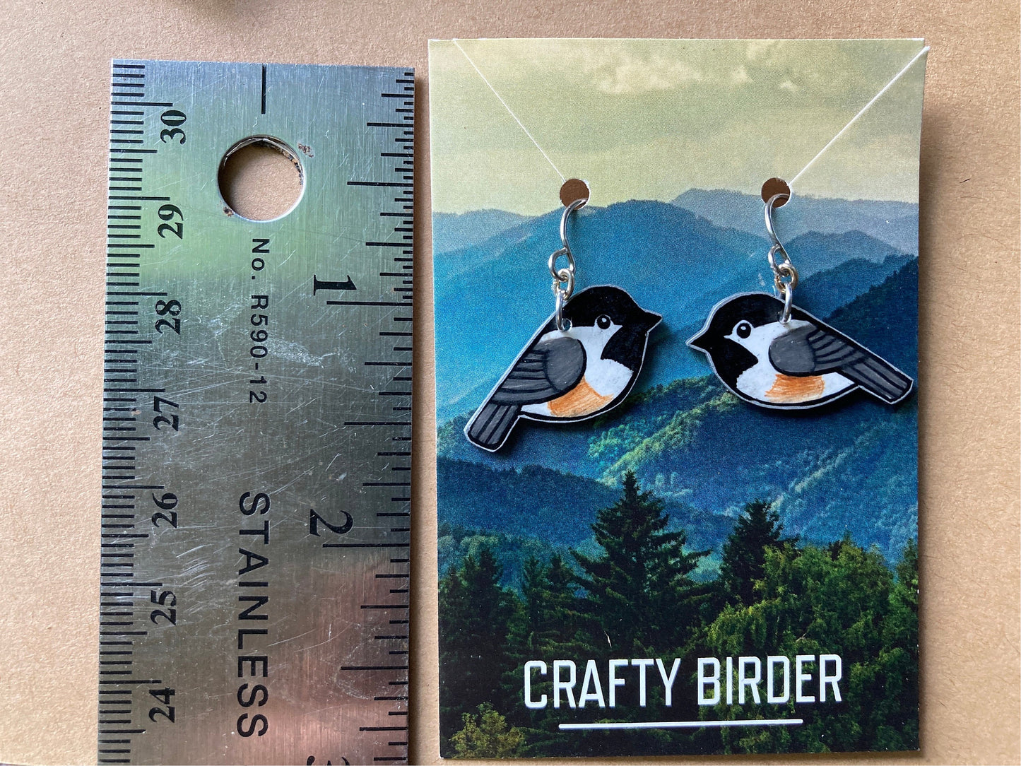 Hand-Drawn Chickadee Earrings: Bird Art Jewelry