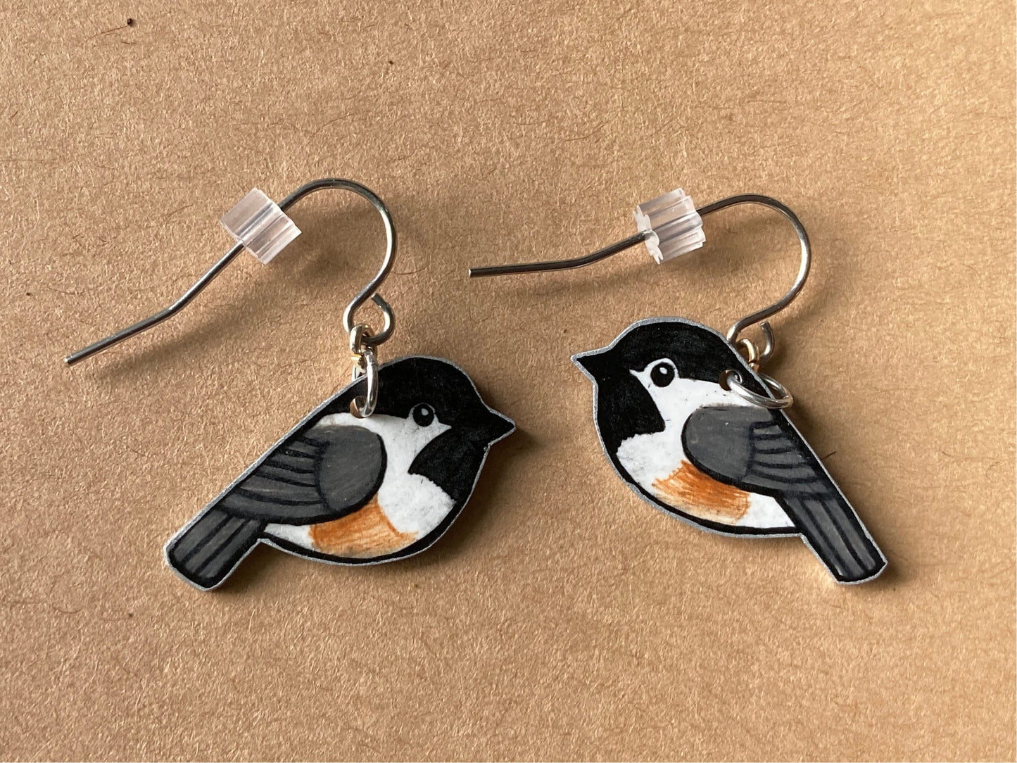 Hand-Drawn Chickadee Earrings: Bird Art Jewelry