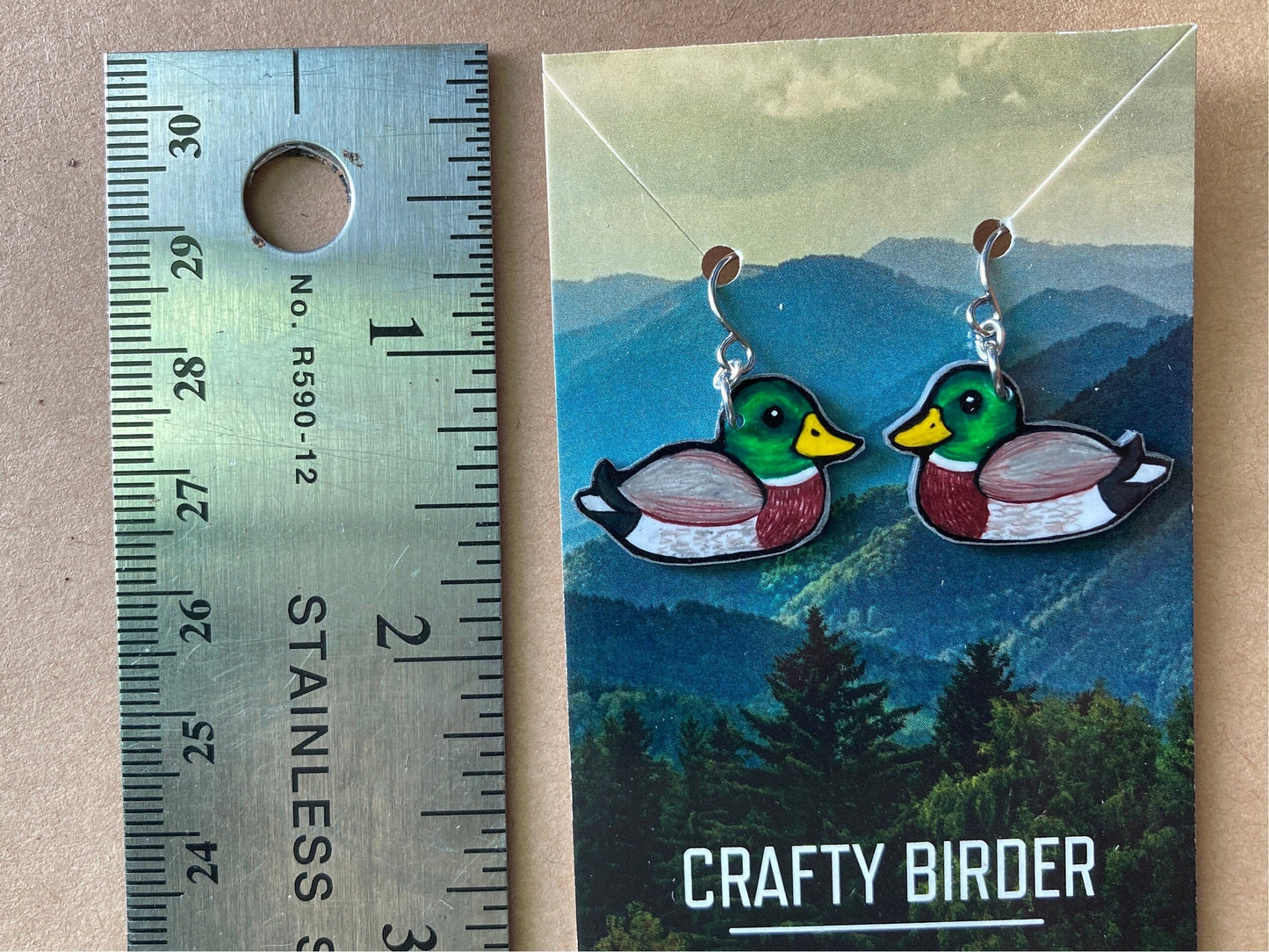 Hand-Drawn Mallard Duck Earrings | Stainless Steel Hooks