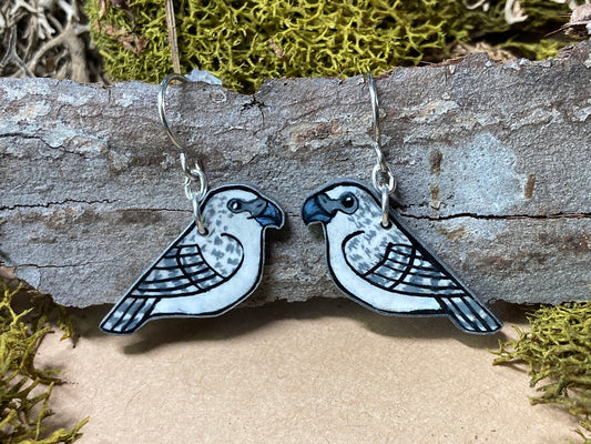 Hand-Drawn Gyrfalcon Dangle Earrings, Birdwatcher Jewelry