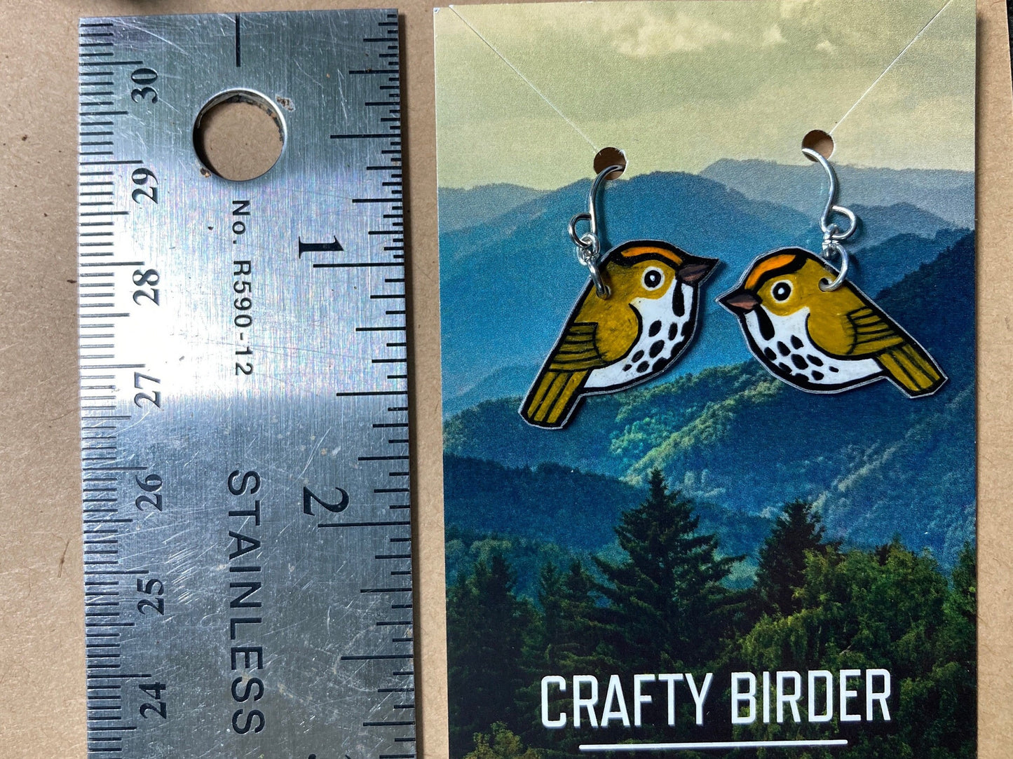 Ovenbird Earrings, Hand-Drawn Bird Earrings, Hypoallergenic Steel