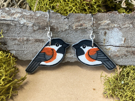 Chestnut backed Chickadee Handmade Unique Bird Earrings Birding Birdwatcher Gift