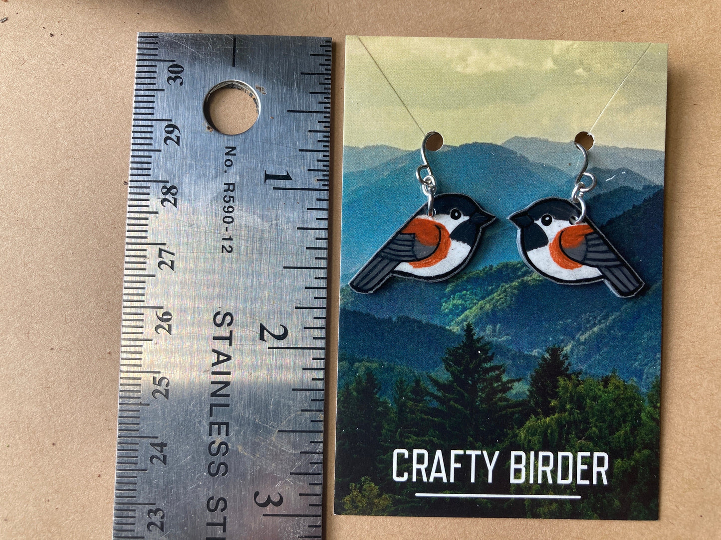 Chestnut backed Chickadee Handmade Unique Bird Earrings Birding Birdwatcher Gift