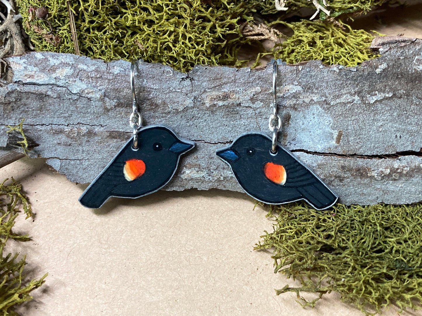 Red-winged blackbird Handmade Unique Bird Earrings Birding Birdwatcher Gift