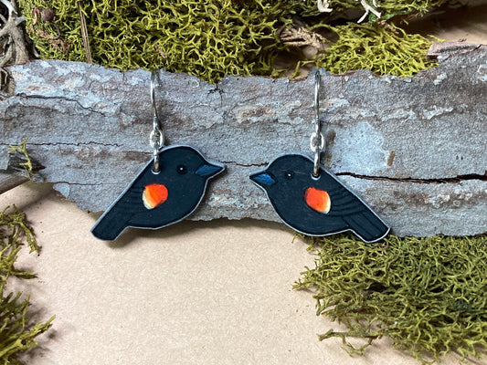 Red-winged blackbird Handmade Unique Bird Earrings Birding Birdwatcher Gift