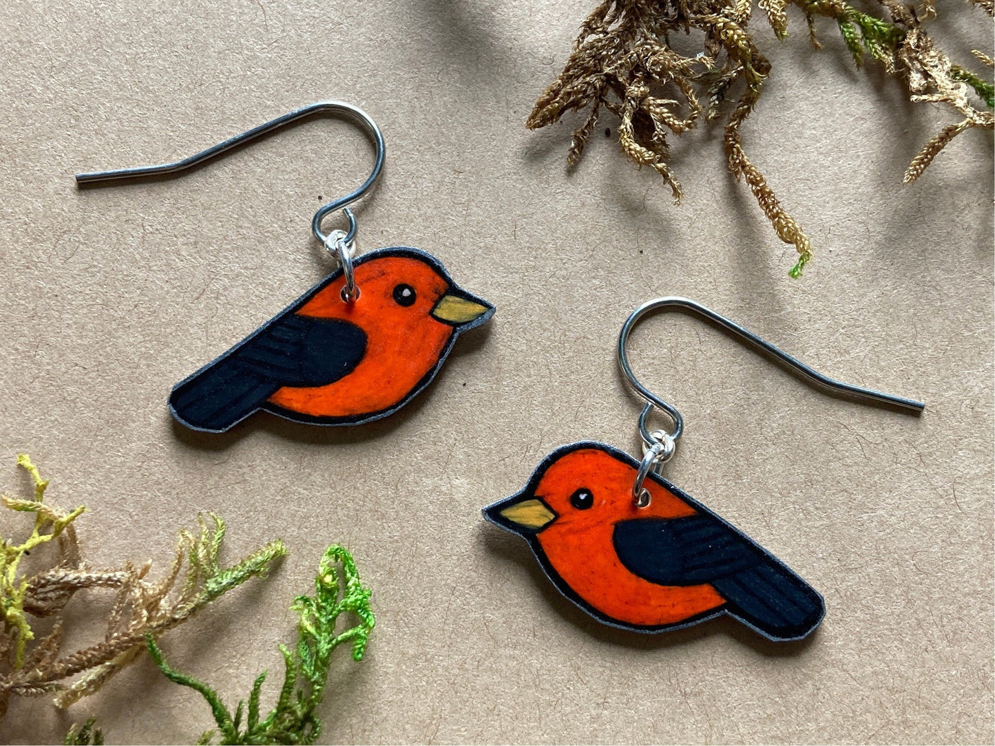 Scarlet Tanager Handmade Unique Bird Earrings Birding Birdwatcher Gift