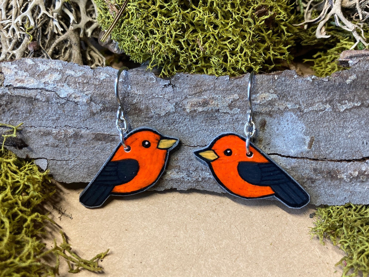 Scarlet Tanager Handmade Unique Bird Earrings Birding Birdwatcher Gift