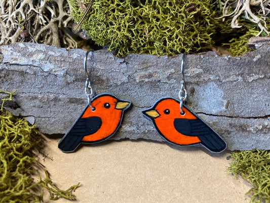 Scarlet Tanager Handmade Unique Bird Earrings Birding Birdwatcher Gift