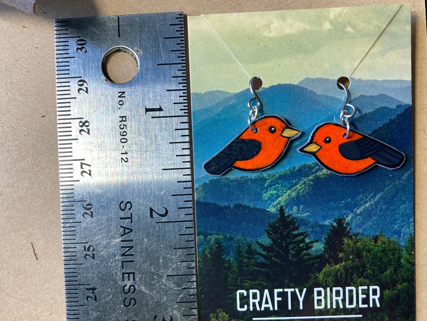 Scarlet Tanager Handmade Unique Bird Earrings Birding Birdwatcher Gift