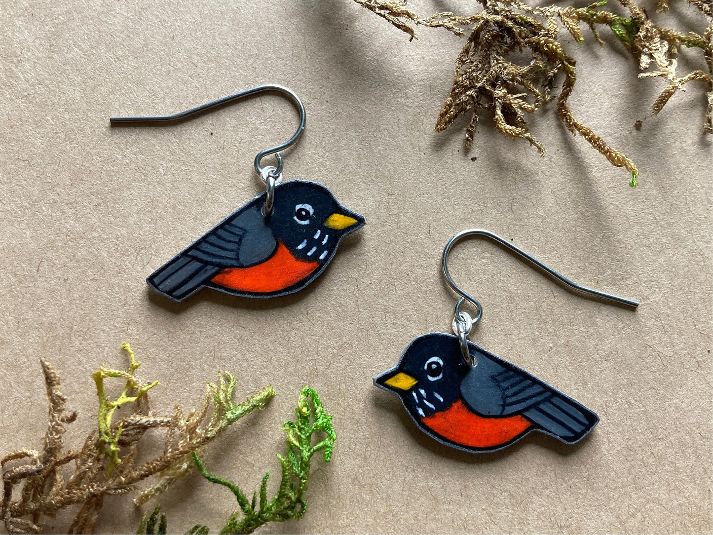 American robin Handmade Unique Bird Earrings Birding Birdwatcher Gift