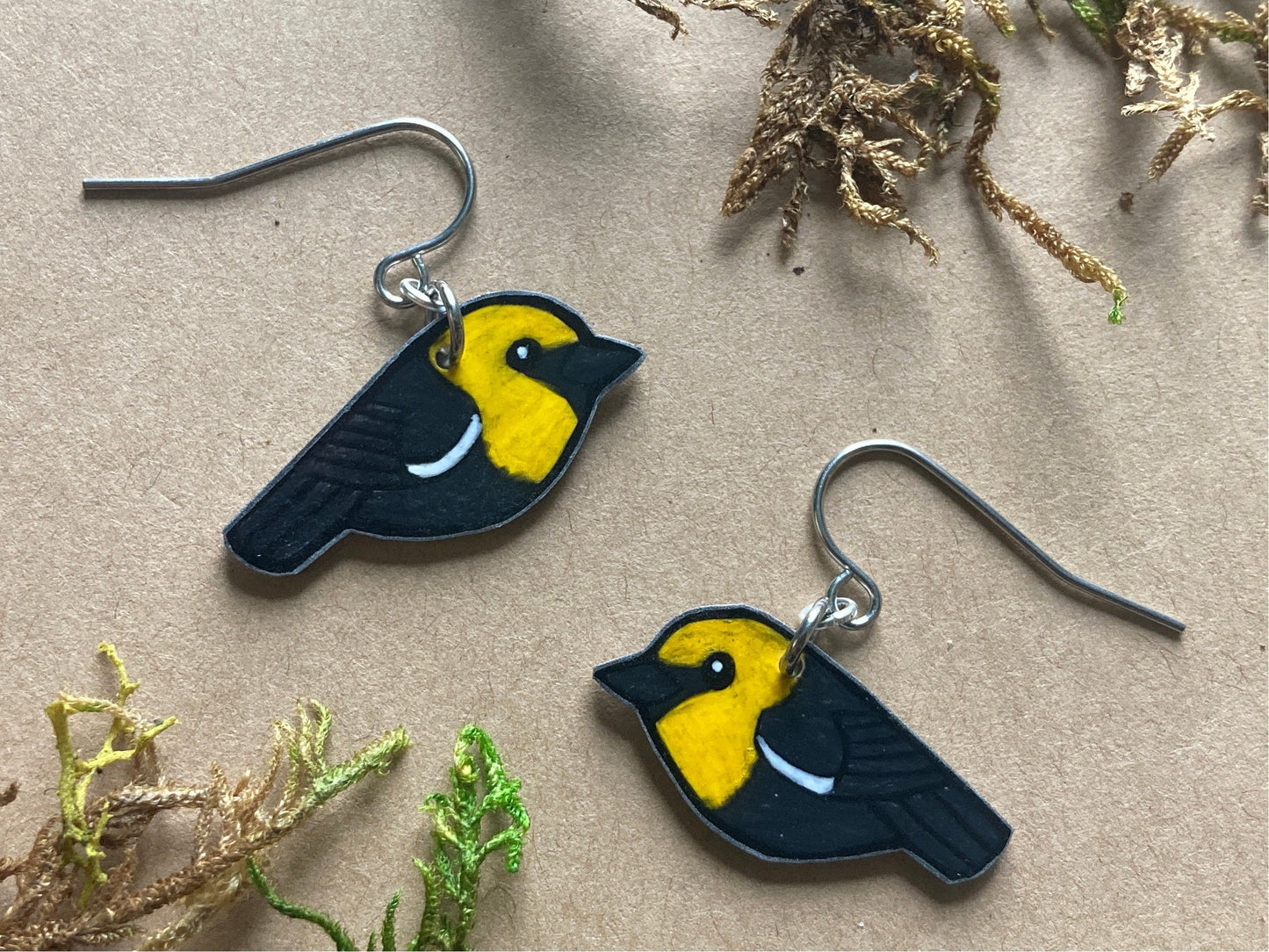 Yellow headed blackbird Handmade Unique Bird Earrings Birding Birdwatcher Gift