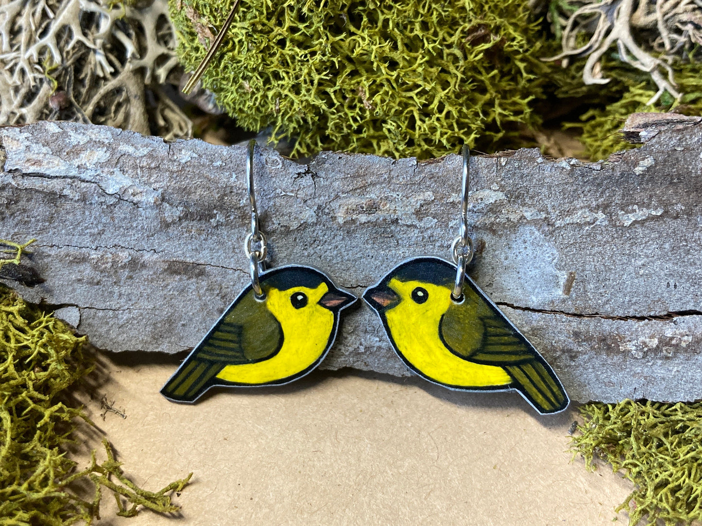 Wilsons Warbler Handmade Unique Bird Earrings Birding Birdwatcher Gift