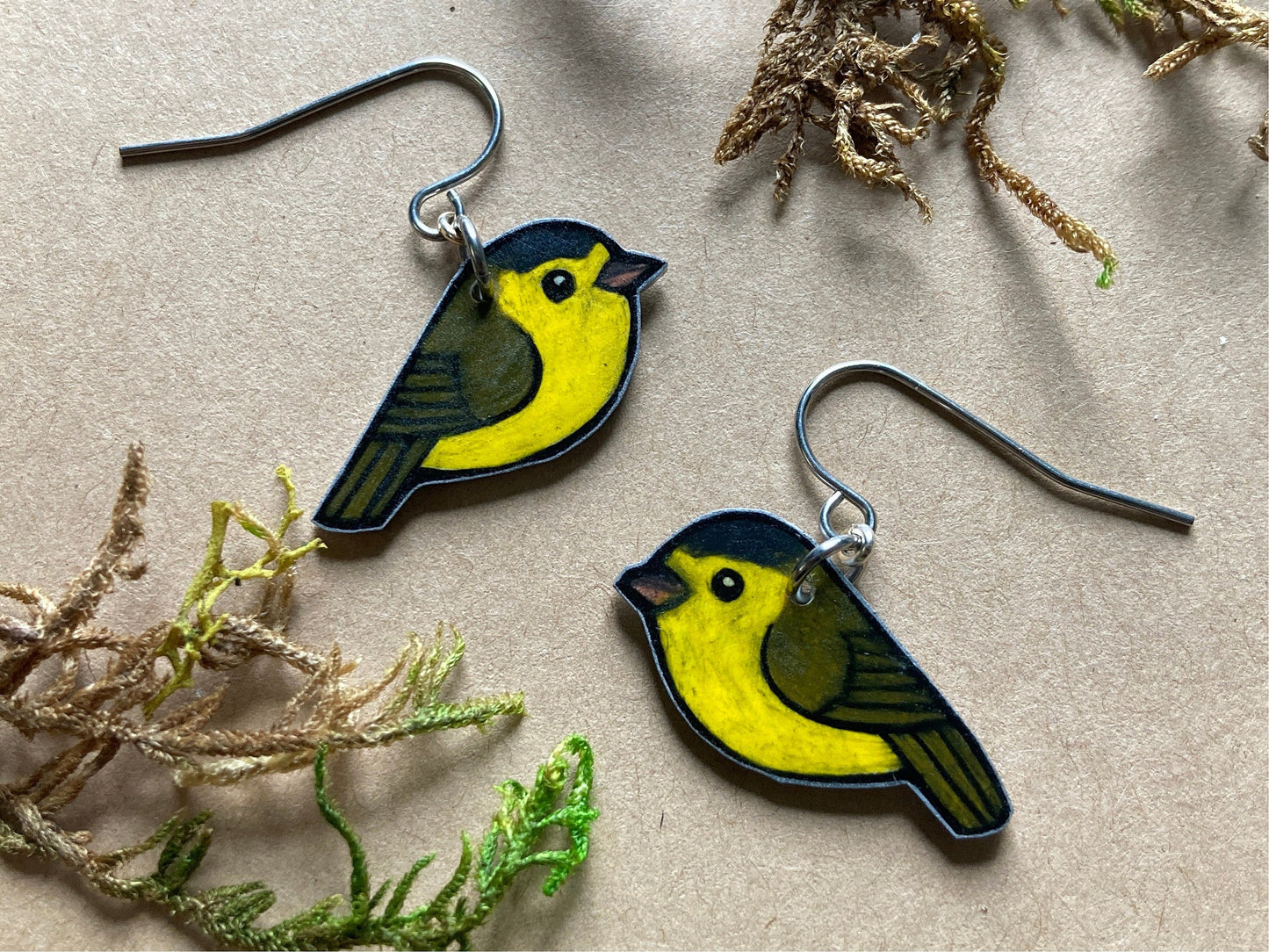 Wilsons Warbler Handmade Unique Bird Earrings Birding Birdwatcher Gift