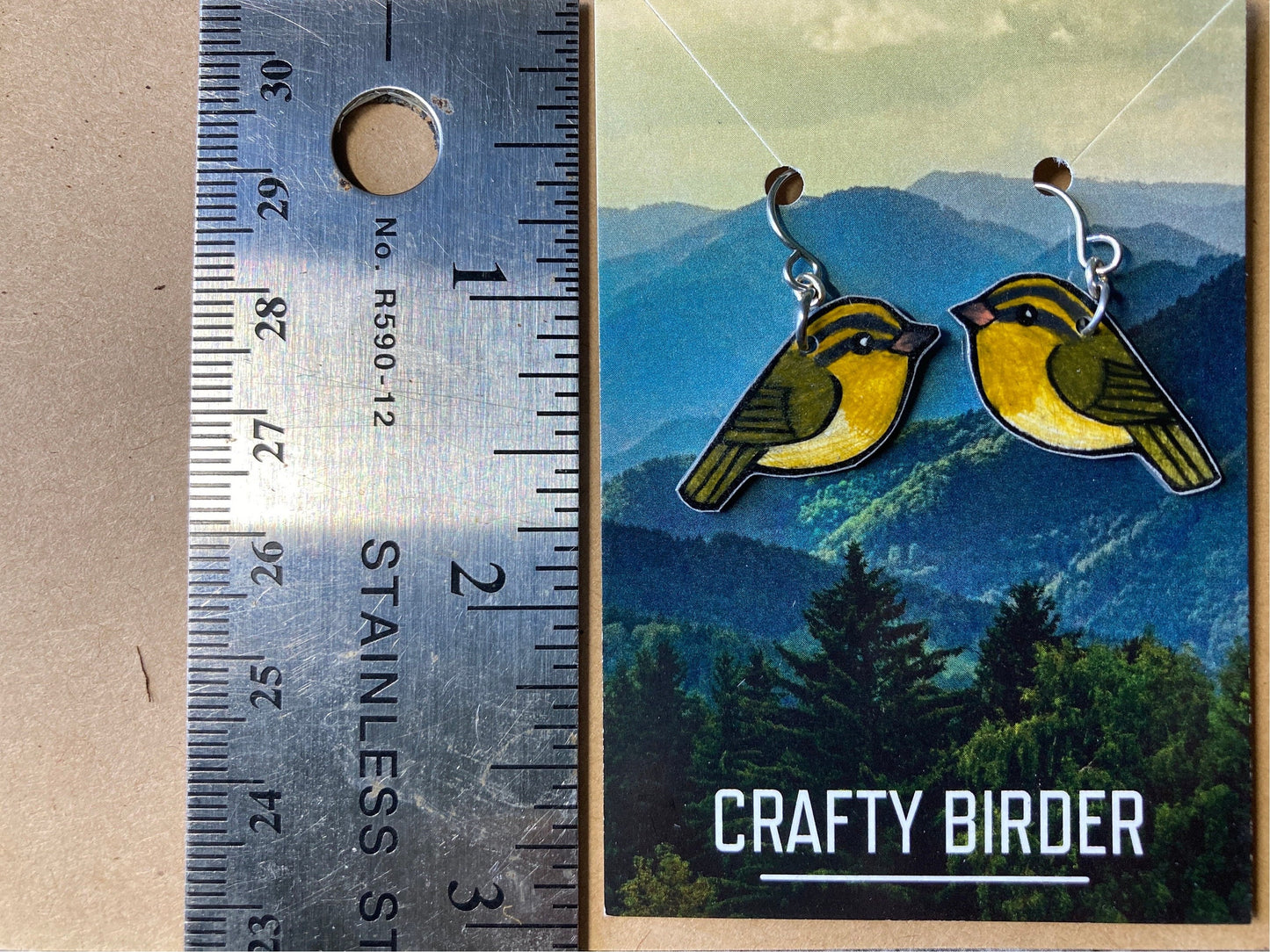 Worm eating Warbler Handmade Unique Bird Earrings Birding Birdwatcher Gift