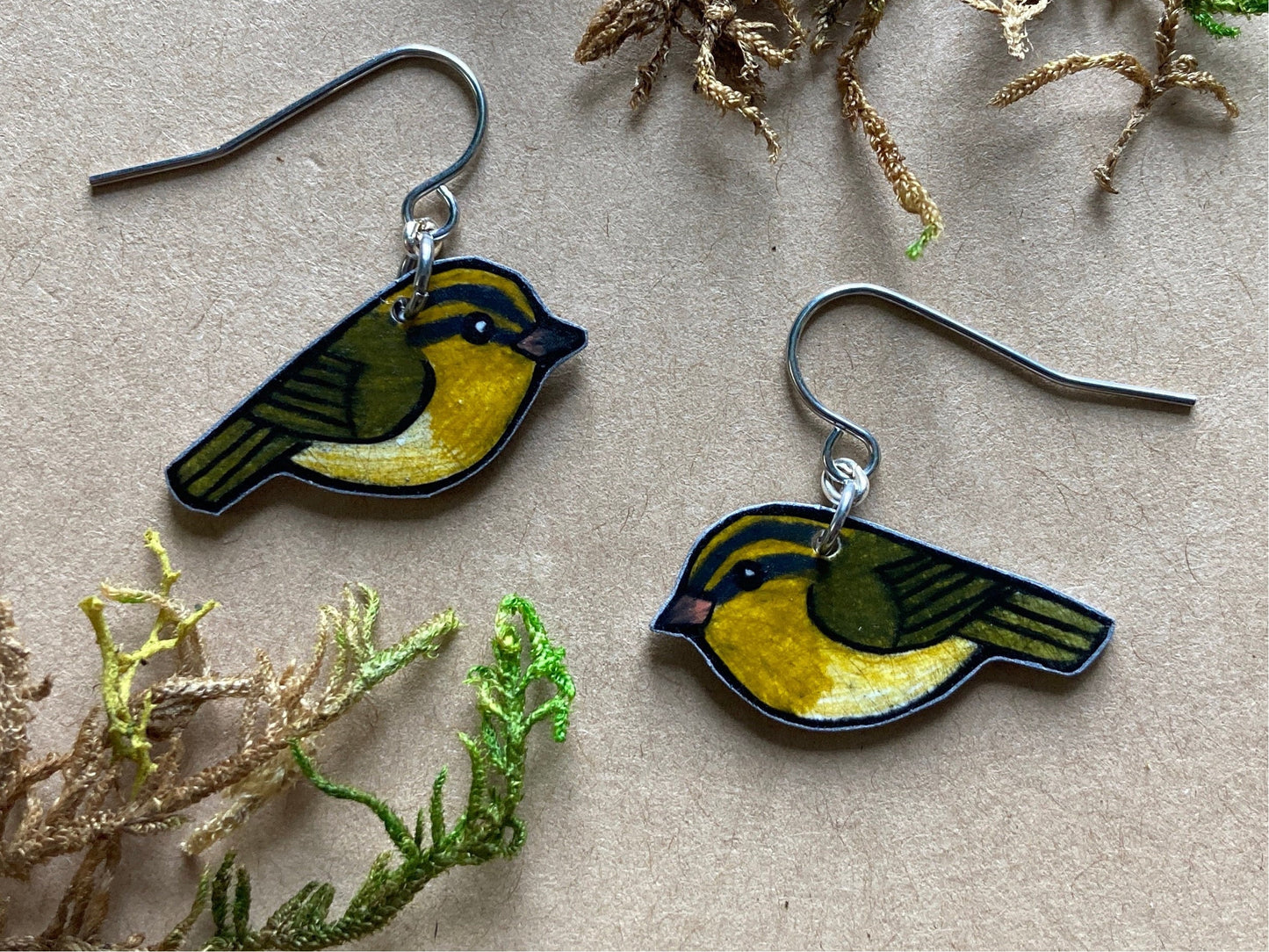 Worm eating Warbler Handmade Unique Bird Earrings Birding Birdwatcher Gift