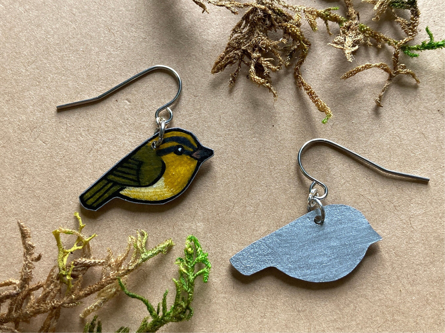 Worm eating Warbler Handmade Unique Bird Earrings Birding Birdwatcher Gift