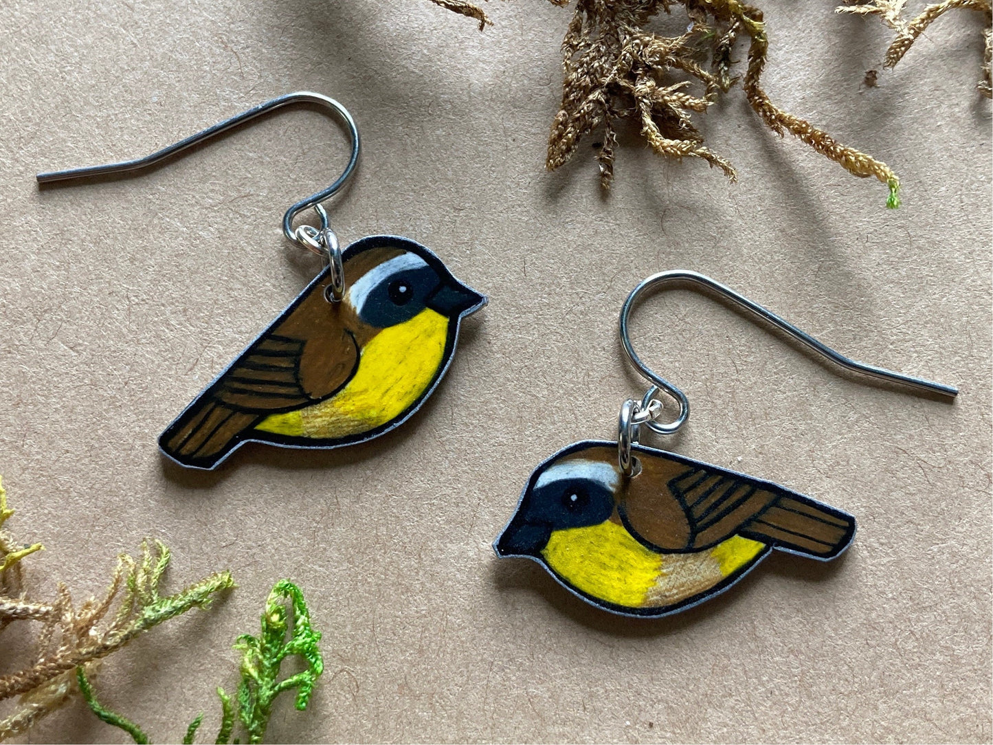 Common Yellowthroat Warbler Handmade Unique Bird Earrings Birding Birdwatcher Gift