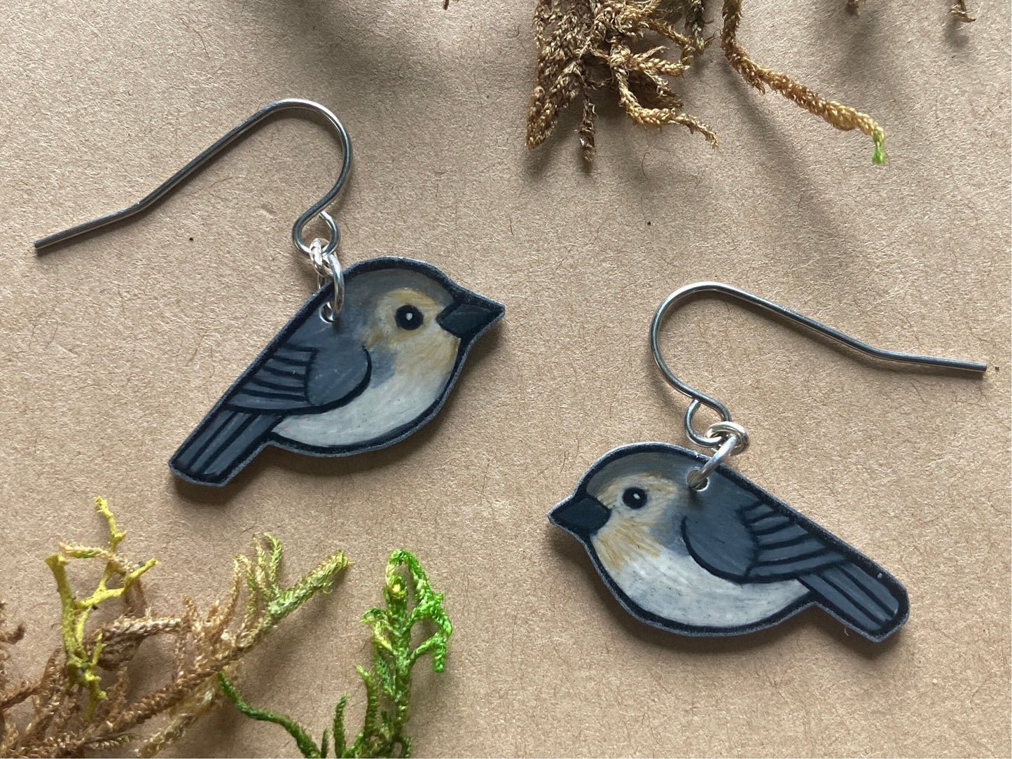 Bushtit bird Handmade Unique Bird Earrings Birding Birdwatcher Gift