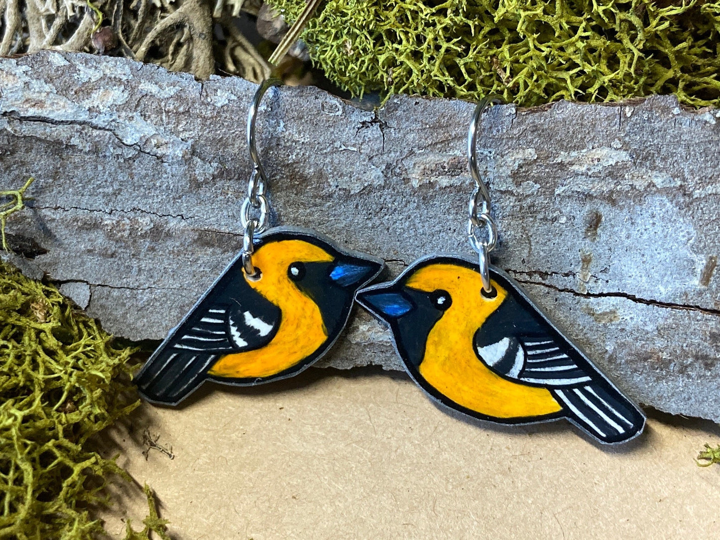 Hooded Oriole Handmade Unique Bird Earrings Birding Birdwatcher Gift
