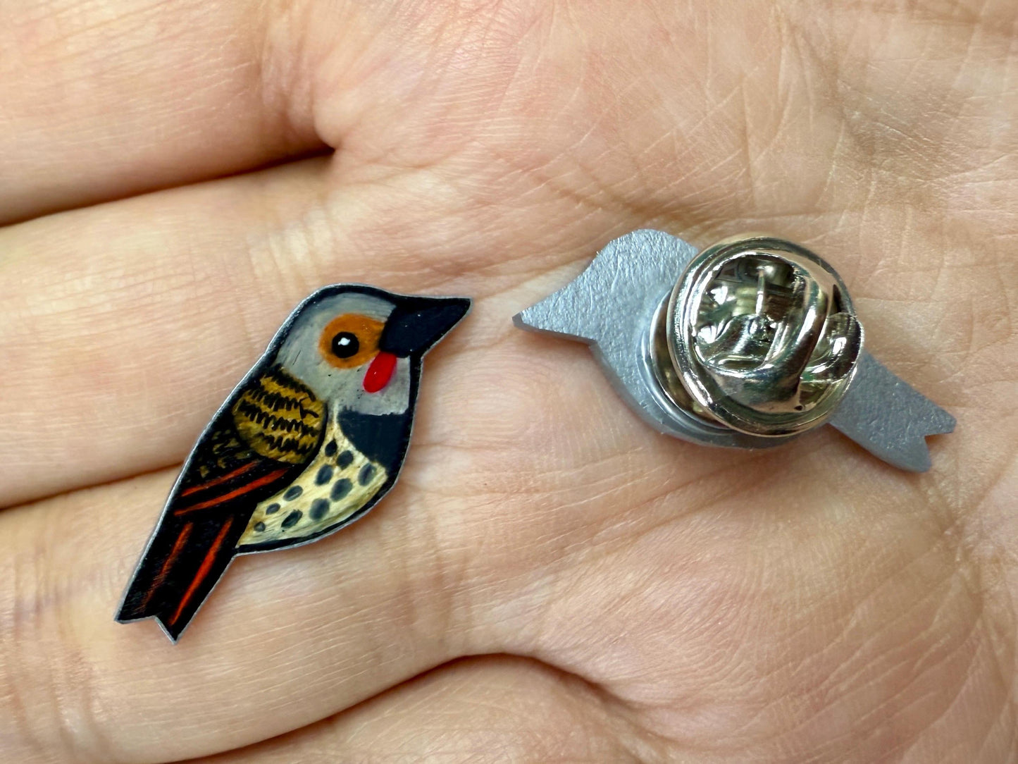 Hand-Drawn Northern Flicker Pin : Bird Art Jewelry